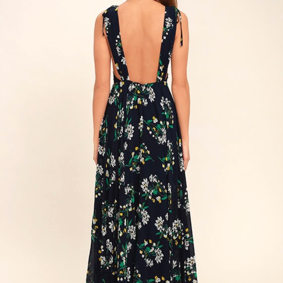 Lulus Remember the Days Navy Blue Floral Print Maxi Dress Small, Gently Worn - Picture 4 of 11
